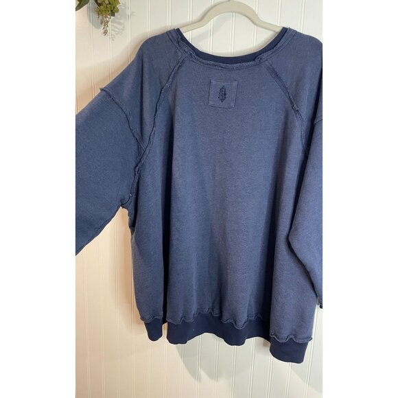 Free People Movement Blue Oversized Distressed Sweatshirt S Cotton/Polyester - Picture 5 of 16